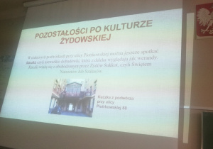 Slajd prezentujący kulturę żydowską w Łodzi